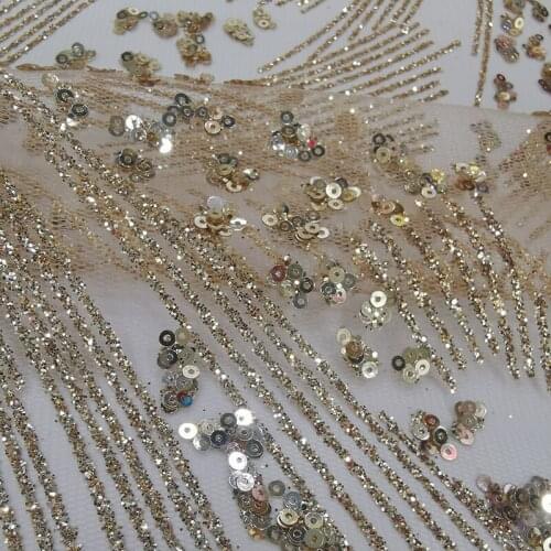 Fashion Champagne Voile African George High Quality Sequins Lace Fabrics 2021 Nigerian Gold Glitter Mesh for Party Night Dresses
