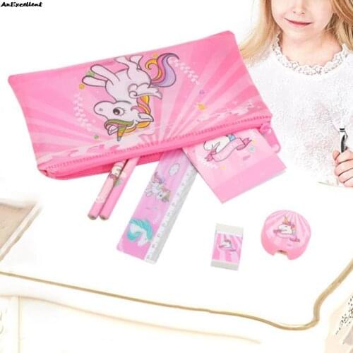 Cartoon Unicorn Pencil Case For Girls Gifts Cute Stationery Set Pen Bag With Ruler Eraser For Kids Gift School Office Supplies