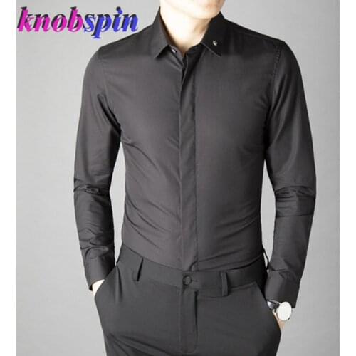 2019 Brand New Shirt for Men Solid color Slim Camisas masculina Casual long sleeve Chemise homme Plus size Mens Cotton Shirts
