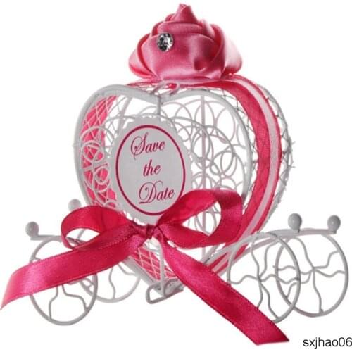 100pcs/lot New Wedding supplies hollow wire heart-shaped pumpkin car candy box wedding carriage white iron candy box