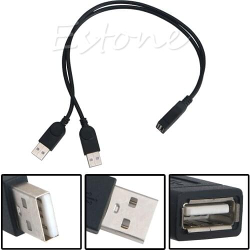 New USB 2.0 FeMale to 2 Dual male Jack Y Splitter Hub Cord Adapter Cable 26cm