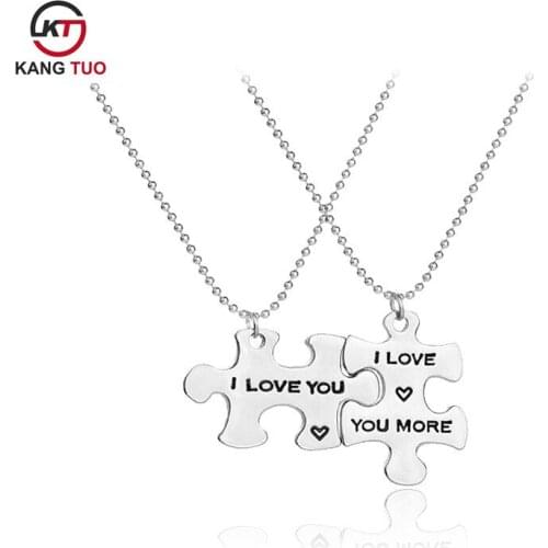 Wholesale 12sets/lot I love more Letter Snitching Lover Necklace Alloy Plated Jewelry With Bead Chain