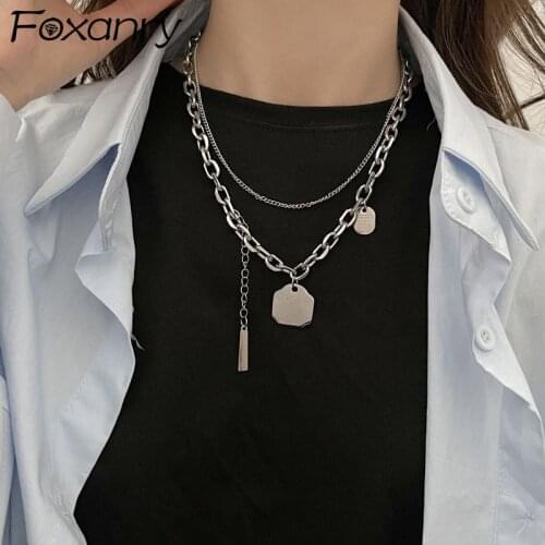Foxanry 925 Sterling Silver Couples Necklace New Trend Hip Hop Vintage Double Layer Letter Pendant Party Jewelry Gifts Wholesale
