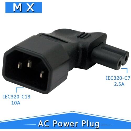IEC 320 C14 to C7 Right Angle Plug Adapter IEC C7 to C14 3 Pin Male to 2 Pin Female Changer Adapter