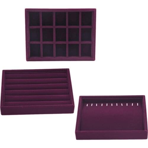 Prettyia 3Pcs/set Stackable Velvet Jewelry Boxes Necklace Ring Display Trays