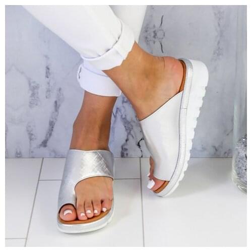 Women PU Leather Shoes Comfy Platform Flat Sole Ladies Casual Soft Big Toe Foot Correction Sandal Orthopedic Bunion Corrector