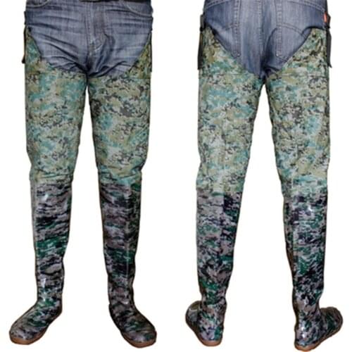 Thigh height Fishing Waders non-slip waterproof rainwear pond beach wade boots Rubber shoes Camouflage or Black 2 color