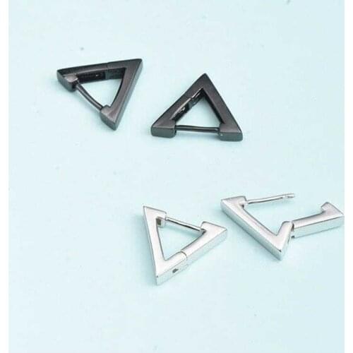 Men Women Geometric Earrings Silver Color plated Creative Triangle Gifts Black Leverback