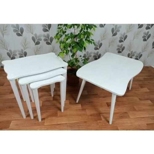 Modern White Flora Series 3'lü Zigon and Medium Coffee table Pad coffe table