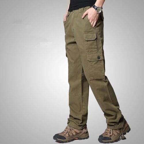 Pure Cotton Multi-pocket Loose Outdoor Overalls Tactical Pants Men Spring Autumn Hiking Sports Training Straight Army Trousers