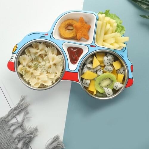 Cartoon Car Shaped Divided Baby and Toddler Plates Non-Slip Unbreakable Children Dinner Plates Dinnerware In Stock