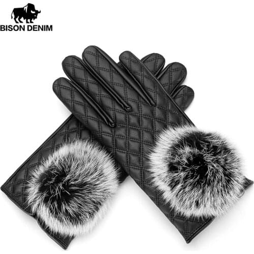 BISON DENIM Warm Winter Womens Gloves Touch Screen Thicken Windproof Waterproof Driving Warm Fashion Gloves High Quality S042