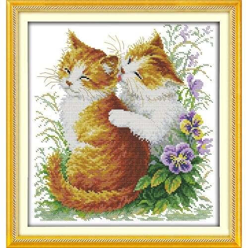 Everlasting Love Christmas Kissing Cats (2) Chinese Cross Stitch Kits Ecological Cotton Stamped 11 CT New Store Sales Promotion