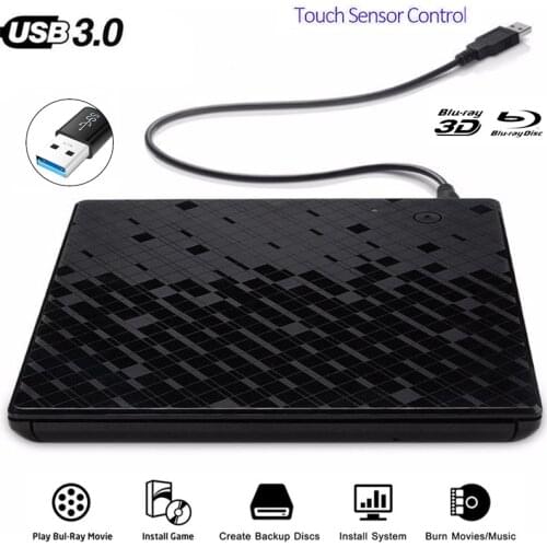 Touch Control USB3.0 Bluray External Optical Drive 3D Player BD-RE Burner Recorder DVD+/-RW DVD-RAM for Windows 7/8/10 MAC PC hp