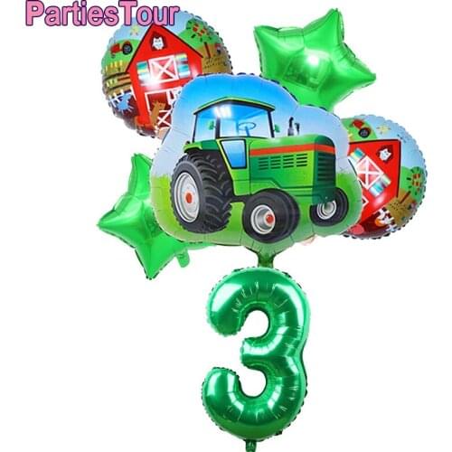 6pcs First 2nd 3rd Birhtday Farm Party Balloon 32inch Number Helium Balons Farm House Fun Barnyard Animals Party Supplies Globos