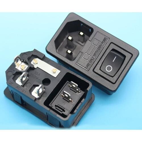 Embedded Type Electrical Socket AC-01 Card Position 1.2 Electric Outlet with 2 Feet Black Switch Fuse Tube Power Socket 5pcs