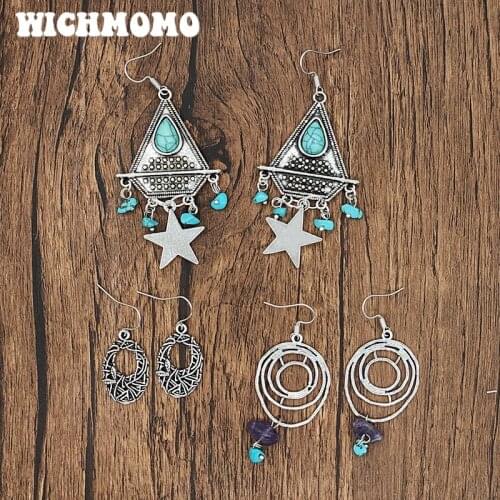 WICHMOMO Retro Bohemia Zinc Alloy Stone Earrings Womens Accessories Gifts EST018