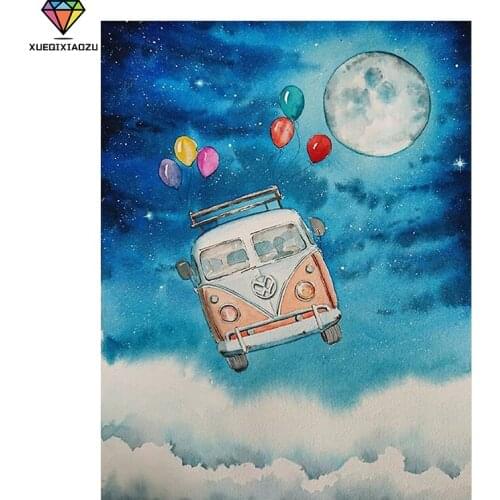 XUEQIXIAOZU 5D DIY Painting Full Round Diamond Balloon Car In Sky Picture Cross Stitch Mosaic Picture Rhinestones Embroidery