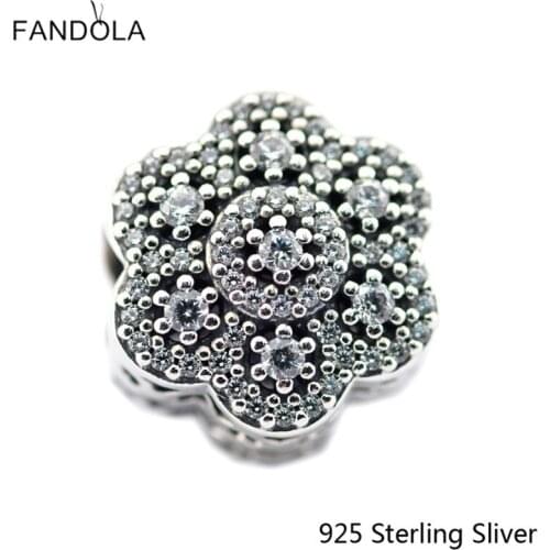 CKK 925 Sterling Silver Jewelry Crystalized Floral Fashion Charms DIY Beads Fits Original Bracelets & Necklaces