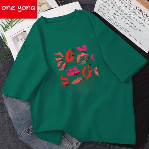 Heart Flower Print Holding Hands T-shirt Ladies Cotton Short-sleeved O-neck Pullover Casual Street Vacation Loose Top