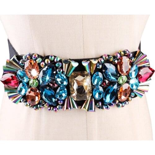 Brand White Rhinestone Waist Belt For Women Ladies Elastic Waist Band Colorful Crystal Bead Corset Strap Dress Belt Accessories