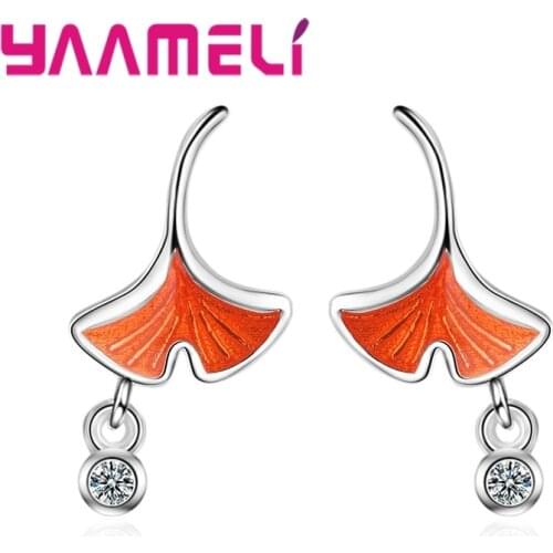 Vintage Style Big Orange Leaves 925 Sterling Silver Stud Earring For Women Statement Party Jewelry Pendientes Mujer