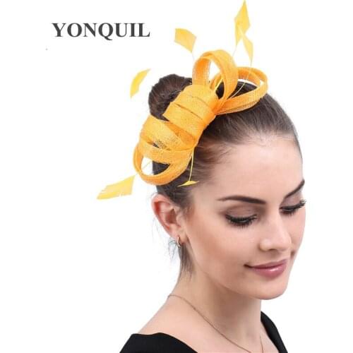 Yellow Chic Wedding Fascinator Bride Headwear Sinamay Women Wedding Headwear For Lady Chuch Cocktail Race Chic Hair Accessories