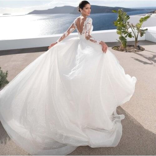 Thinyfull New arrival Simple wedding dress V-cut ONE line Top Appliques Bride Cover Backless Vestido De Novia 2021