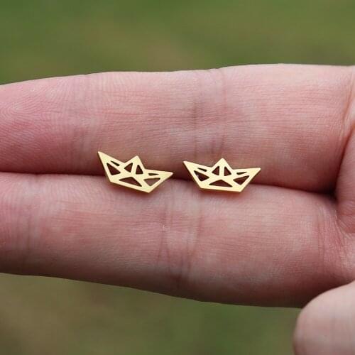 Gold Earstuds For Women Boating Jewelry Origami Paper Boat Stud Earrings Nautical Theme Orecchini Donna