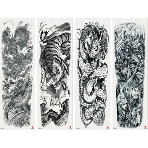 1PC Creative Tattoo Tiger Dragon Skeleton Black Temporary Tattoo Stickers For Men Women Full Body Art Arm Tattoo 170*480CM