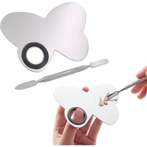 1pcs Stainless Steel Makeup Mixer Nail Art Polish Mixing Plate Foundation Eyeshadow Eye Shadow Mixing Palette with Spatula