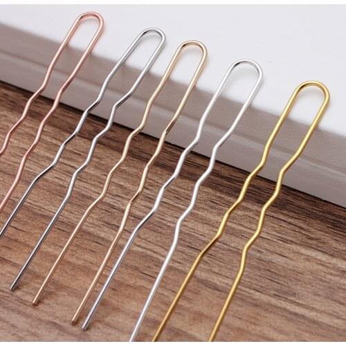 100pcs 70x12mm Metal Hair Sticks Gold Silver Plated Hair Forks U Shape Hairpin Setting DIY Accessories For Jewelry Making