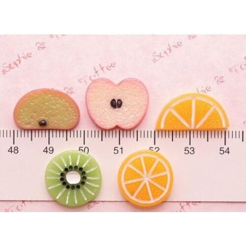 100 pieces resin flat back mix fruit lemon strawberry apple orange kiwi cherry slice cabochon for decoration 25 mm