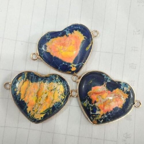 2PCS Jewelry Connectors Nature Imperial Jasper Material Size 28MM Heart Shape More Colors Available Free Shipping Wholesale Pric