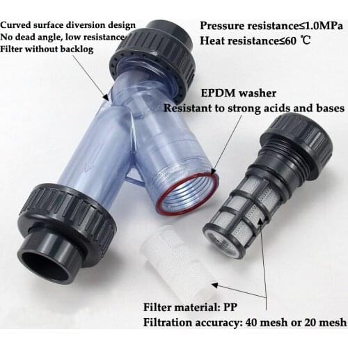 20mm~63mm Industrial Chemical Top-Grade UPVC Y-Type Filter Aquarium Tank Adapter Garden Irrigation Water Pipe Filters Coulping