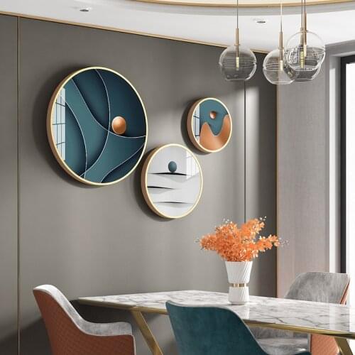 3 Pcs Round Hanging Metal Picture Frame Living Room Dining Room Background Wall Ornament Crystal Porcelain Painting Combination