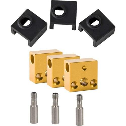 3D Printer Silicone Socks/Aluminum Heater Block/Stainless Steel Throat for MK7 MK8 Extruder Kits (3 Packs)