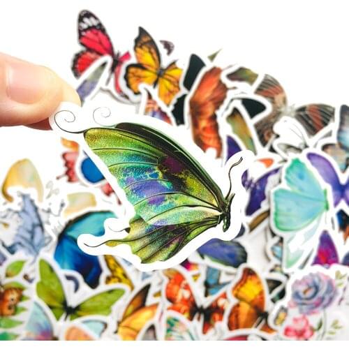 50Pcs/Set Wholesale Cute Butterfly Stickers Waterproof Sticker For Skateboard Laptop Luggage Car Decal Kids Gifts