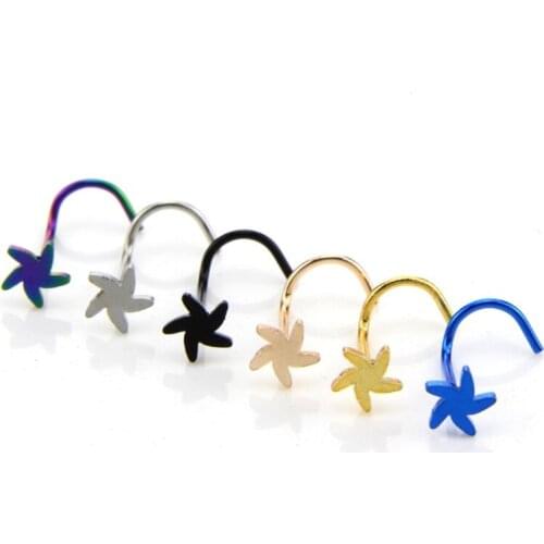 6pcs/set 2019 New Stainless Steel Flowers Nose Ring Earring Body Piercing Star Nose Studs Women Men Fashion Body Jewelry