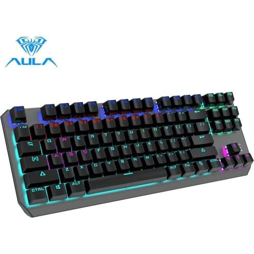 AULA F3087 87-key mechanical keyboard anti-ghosting metal panel hybrid backlit gaming keyboard blue/black switch laptop