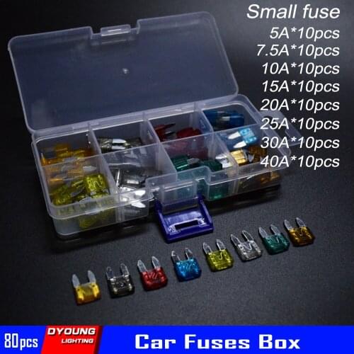 Car Fuse Box 12V 80Pcs Small Micro Fuse Blade Holder With Assorted 10Pcs Each 5A 7.5A 10A 15A 20A 25A 30A 40A Dyoung Auto Parts