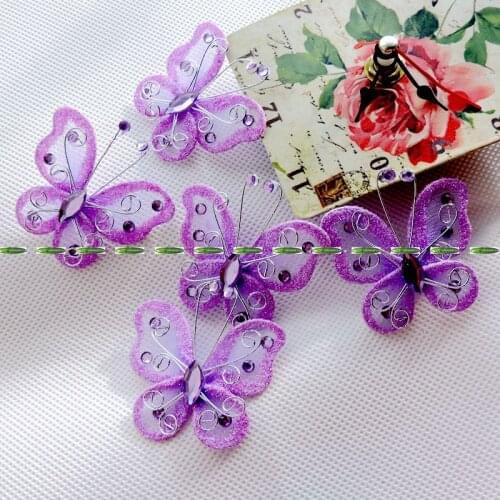 5.3cm Glitter Artificial Wire Butterfly for Hair Clip Clothes Wedding Christmas Beach Dancing Decor Purple Blue FL5283