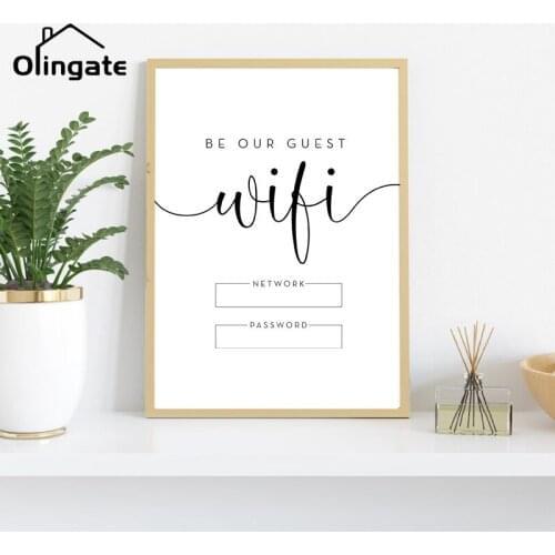 Black White Wifi Network Password Sign Simple Art Prints Custom Wifi Wall Art Poster for Hotel Cafe Restaurant Room Home Decor
