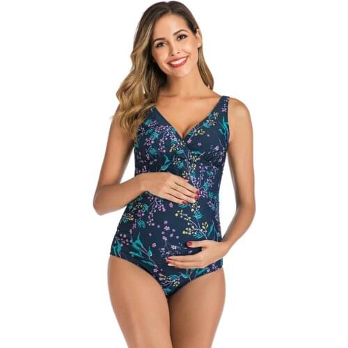 Women Maternity Swimwear Floral Print One Piece Pregnancy Swimsuit Beach Bathing Suit Beachwear