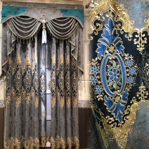 European Style Curtains for Living Dining Room Bedroom Light Luxury Hollow Embroidery Curtains Finished Product Customization