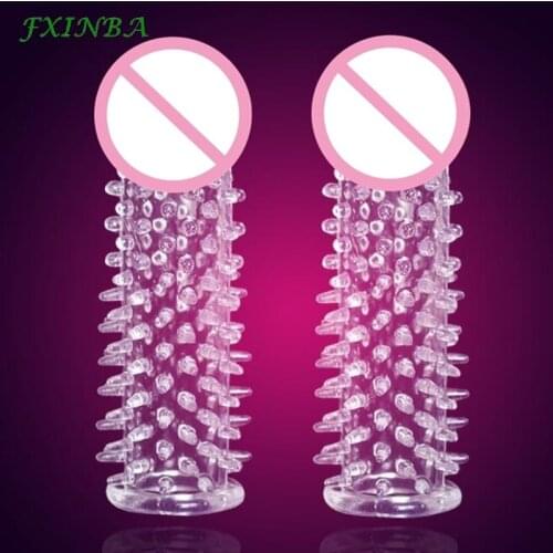 FXINBA 1/2/3Pcs Silicone Spike Reusable Condom Transparent G-Spot Penis Extender Sleeve Dick Enlargement Adult Sex Product Toys