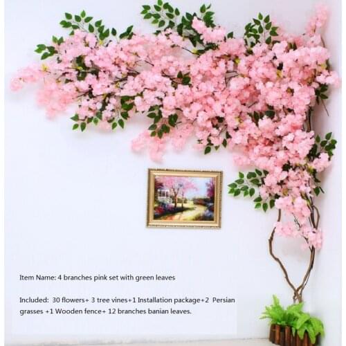 Artificial cherry blossom tree Wall pipe interior decoration background cherry blossom cane Fake flowers fake vine Vines make sc