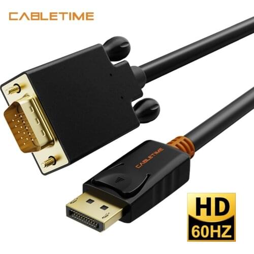 Cabletime DisplayPort To VGA Cable DP To VGA Converter Displayport VGA Cable Gold for Macbook Projector laptop Camara HDTV N041