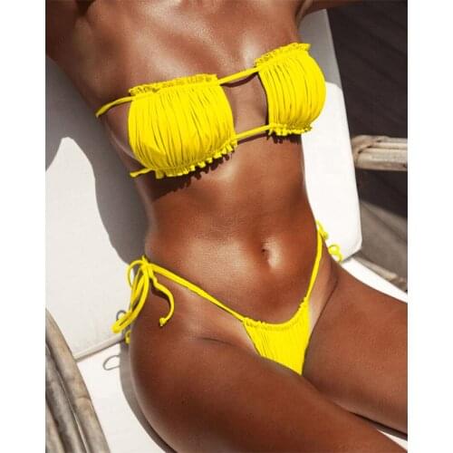 Off Shoulder Bikini Set Femme Ruffle Swimsuit High Waist Biquini Waillot De Bain Short Femme Hollow Swimwear Sexy Bathing Suit
