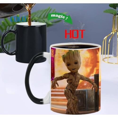 350ml Lovely Groot Color Changing Cup Creative Breakfast Milk Tea Water Mugs Ceramic Coffee Magic Mug Interesting Birthday Gift